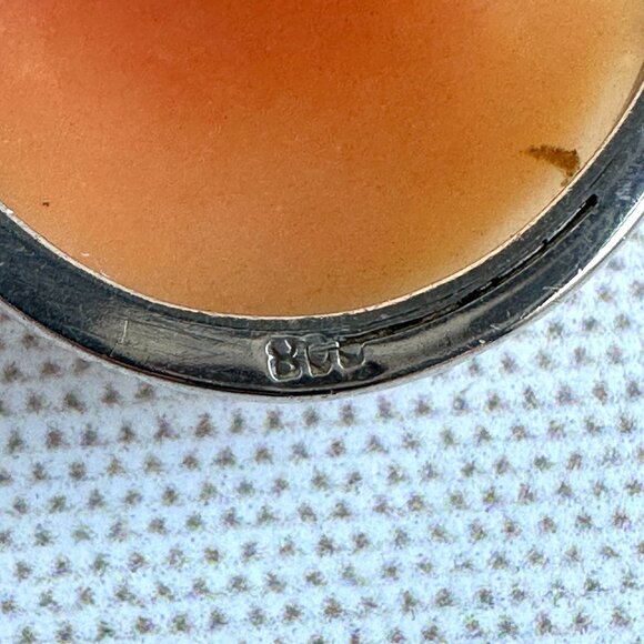 Vintage 800 Silver Shell Cameo Brooch Pendant - Picture 12 of 14